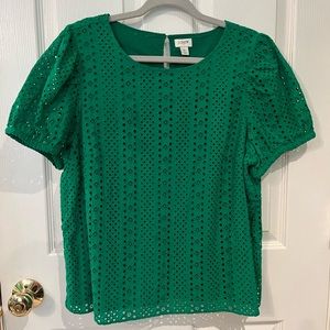 J. Crew Green Eyelet Blouse